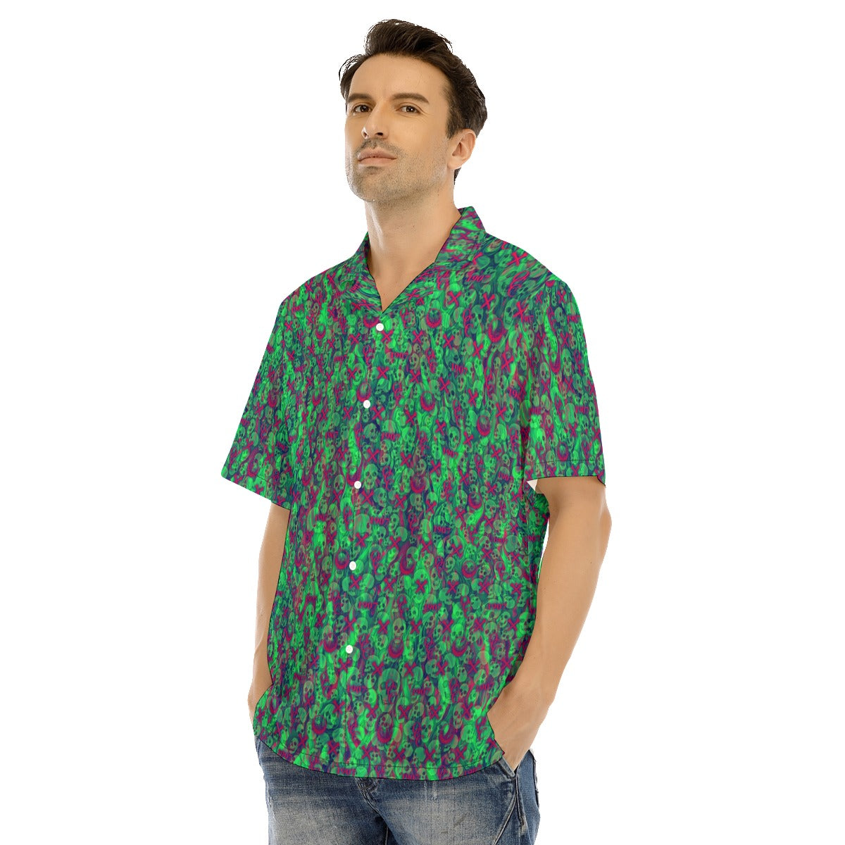 OCC Hallo-All-Over Print Men's Hawaiian Shirt With Button Closure