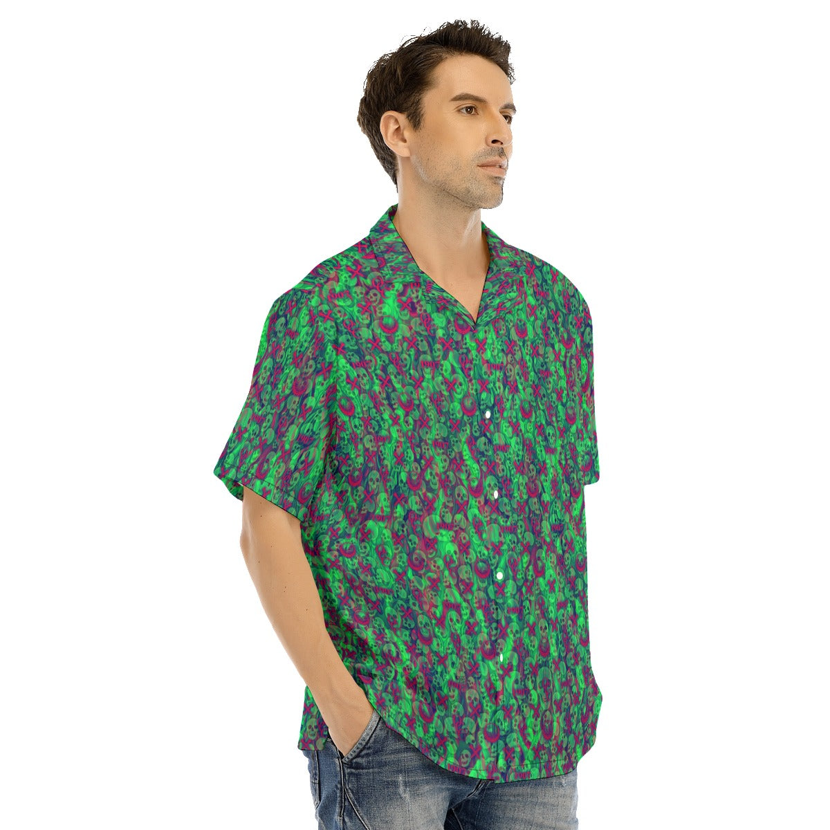 OCC Hallo-All-Over Print Men's Hawaiian Shirt With Button Closure