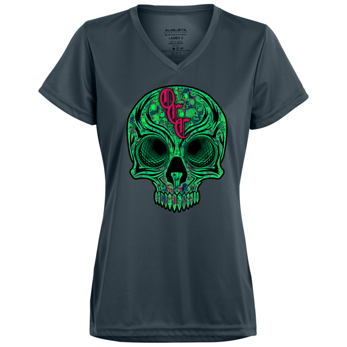 OCC SKULL 1 GRN 1790 Ladies’ Moisture-Wicking V-Neck Tee