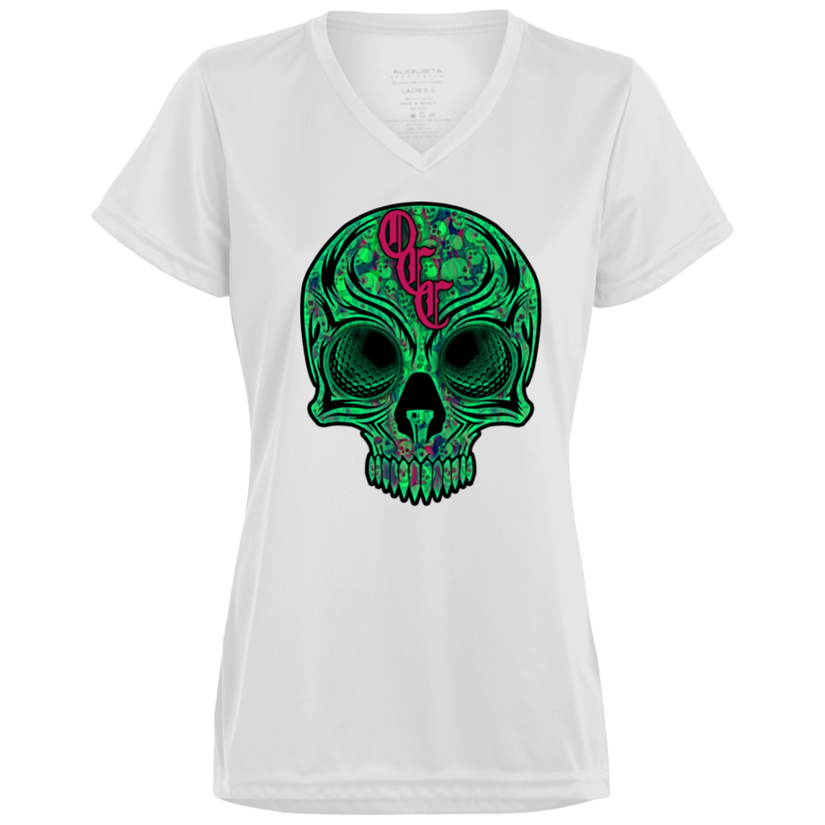 OCC SKULL 1 GRN 1790 Ladies’ Moisture-Wicking V-Neck Tee