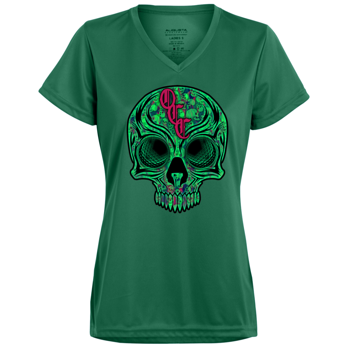OCC SKULL 1 GRN 1790 Ladies’ Moisture-Wicking V-Neck Tee