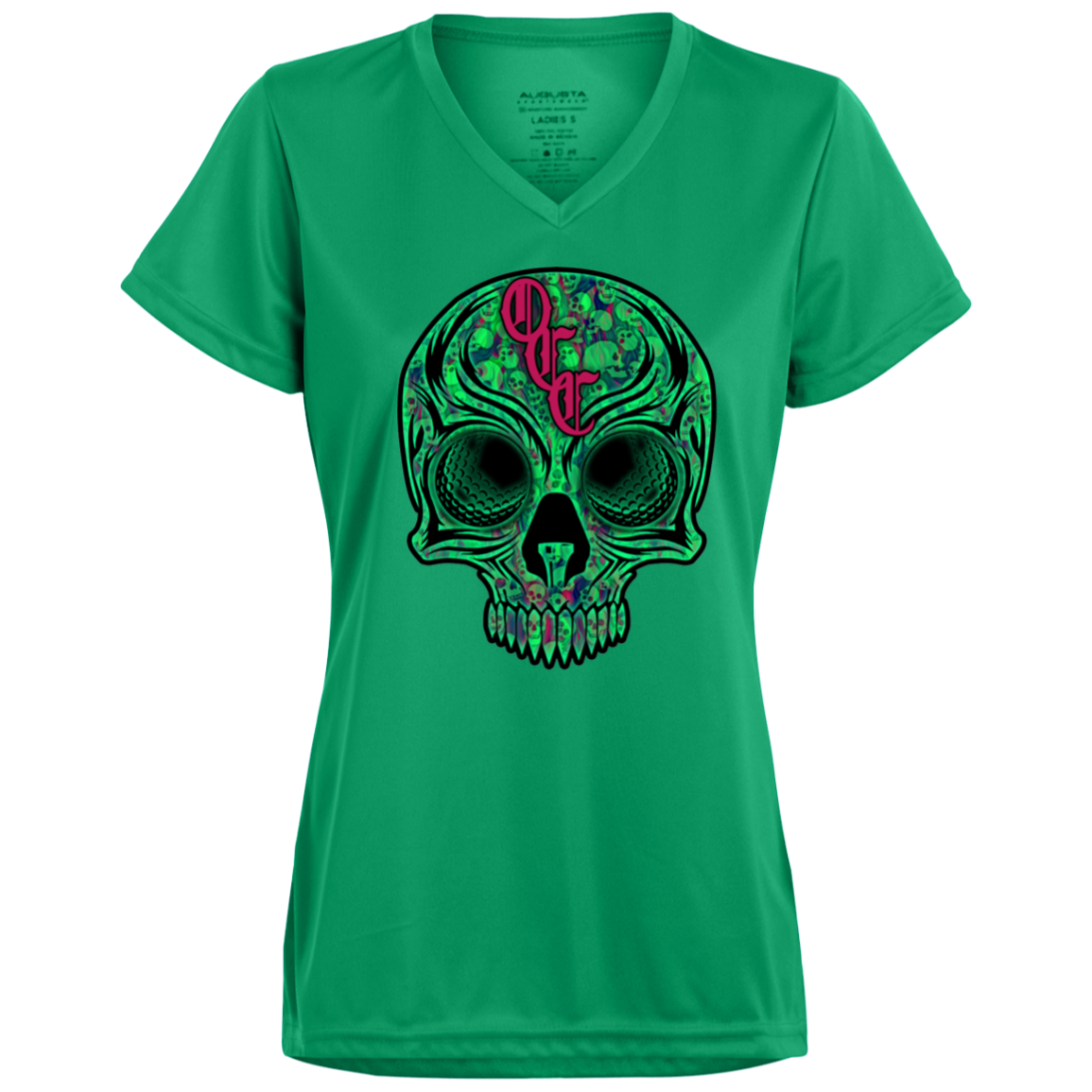 OCC SKULL 1 GRN 1790 Ladies’ Moisture-Wicking V-Neck Tee