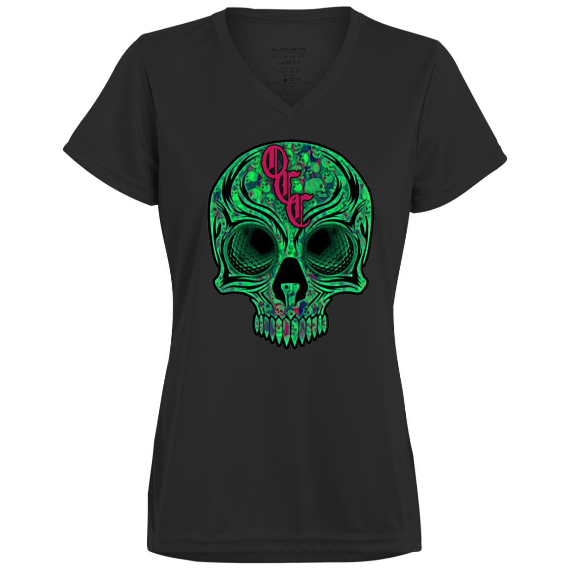 OCC SKULL 1 GRN 1790 Ladies’ Moisture-Wicking V-Neck Tee