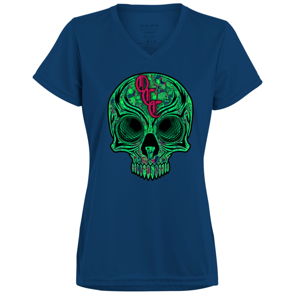 OCC SKULL 1 GRN 1790 Ladies’ Moisture-Wicking V-Neck Tee