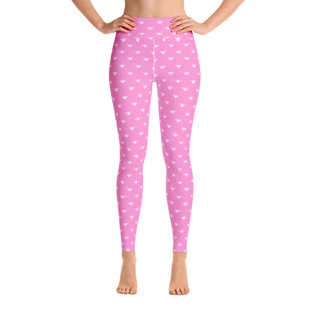 Pink & White Lotus High Waist Leggings