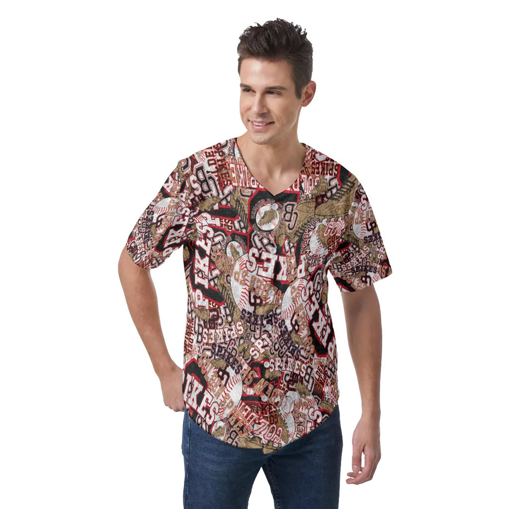Spikes-All-Over Print Men's Short Sleeve Baseball Jersey