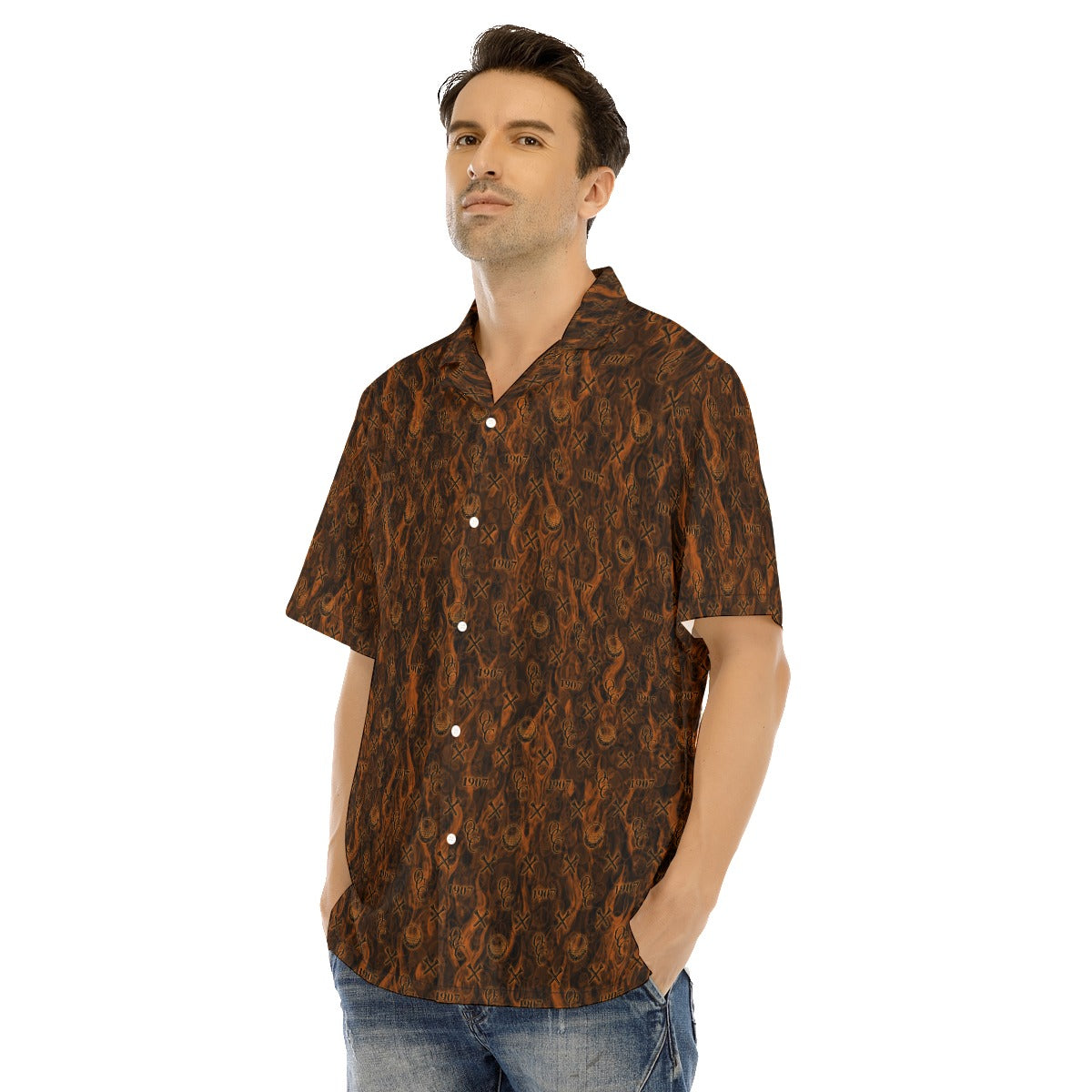 OCC Hallo-All-Over Print Men's Hawaiian Shirt With Button Closure