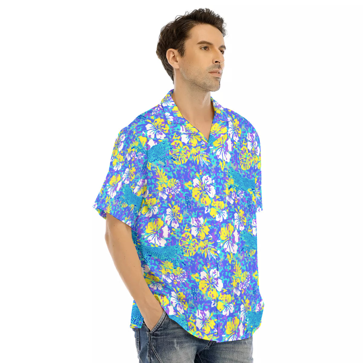 All-Over Print Men's Hawaiian Shirt With Button Closure