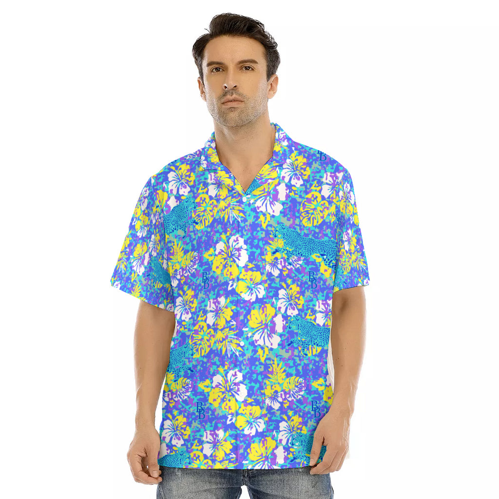 All-Over Print Men's Hawaiian Shirt With Button Closure