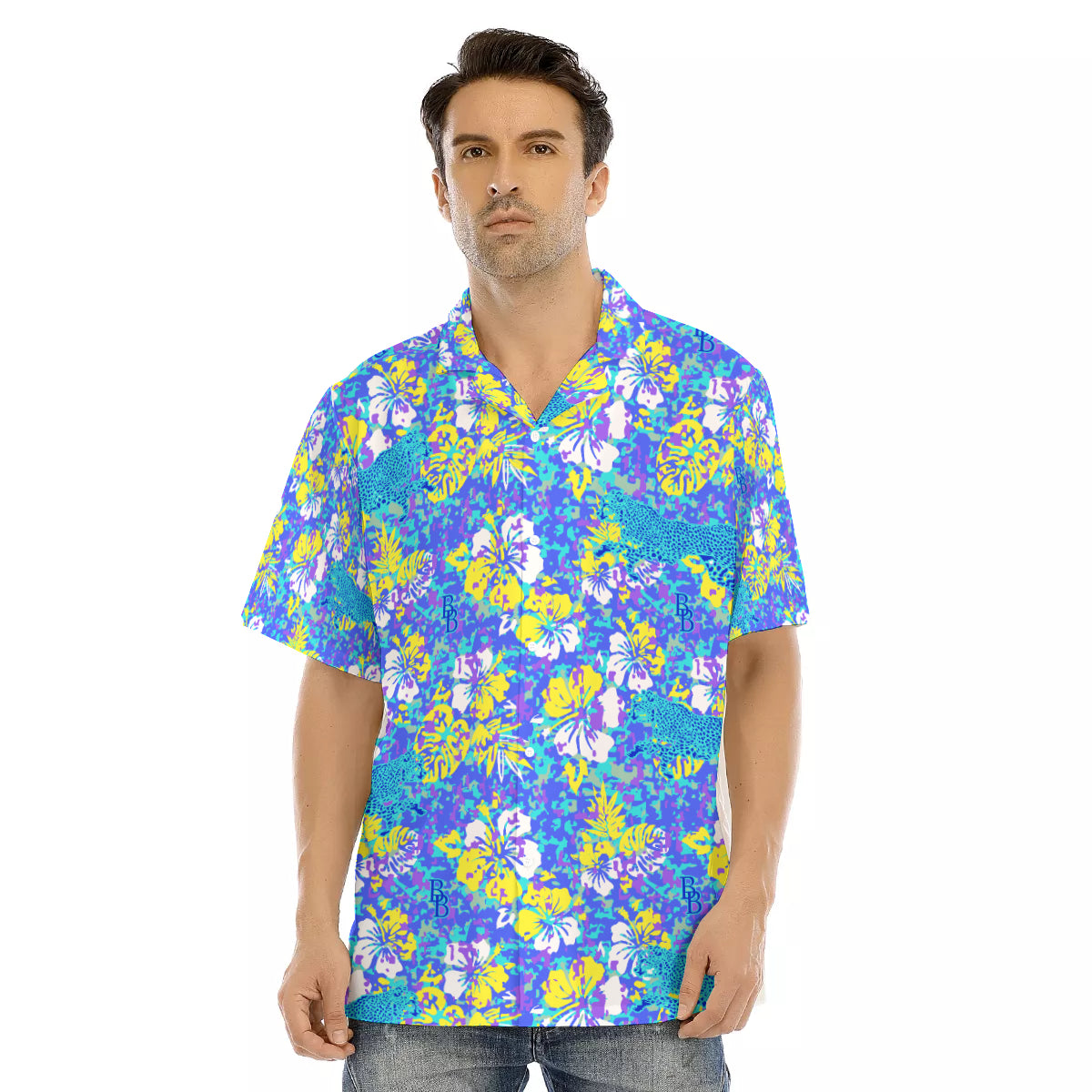 All-Over Print Men's Hawaiian Shirt With Button Closure