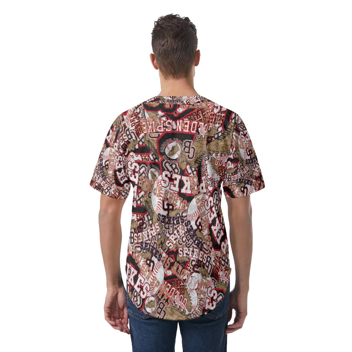 Spikes-All-Over Print Men's Short Sleeve Baseball Jersey