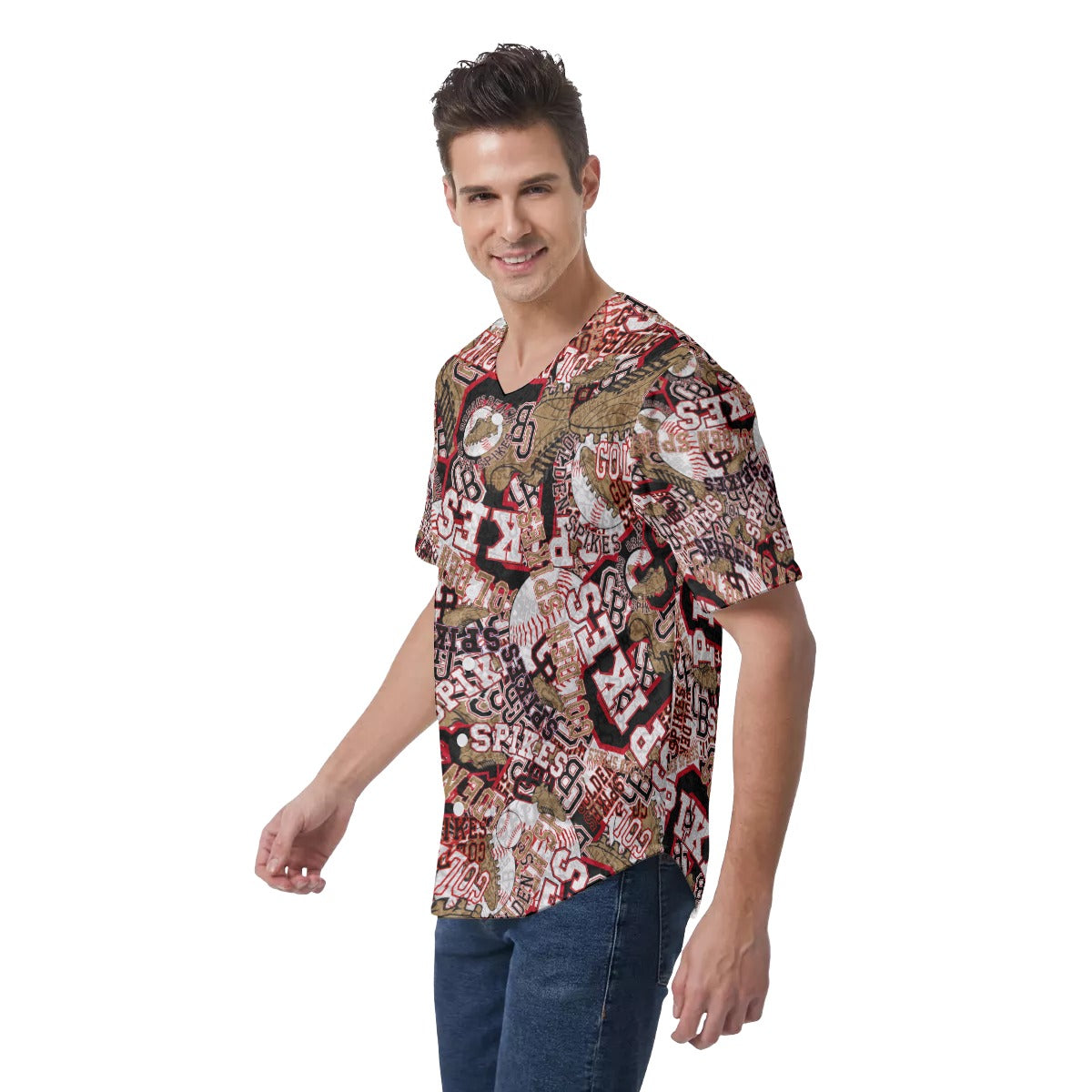 Spikes-All-Over Print Men's Short Sleeve Baseball Jersey