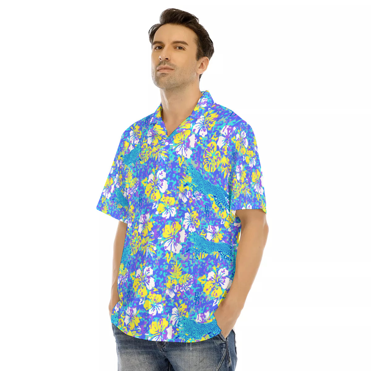 All-Over Print Men's Hawaiian Shirt With Button Closure