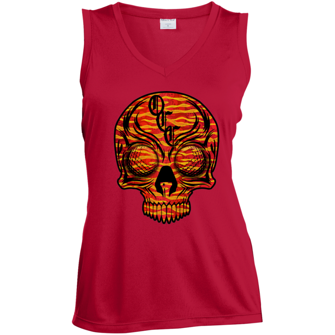 OCC SKULL 1 RED LST352 Ladies' Sleeveless V-Neck Performance Tee