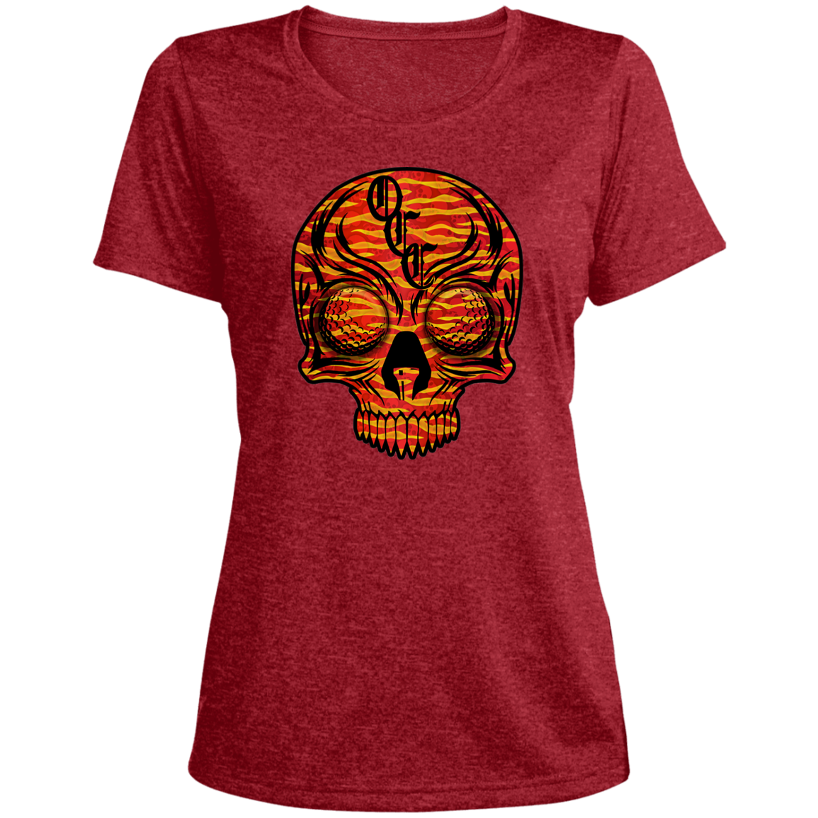 OCC SKULL 1 RED LST360 Ladies' Heather Scoop Neck Performance Tee