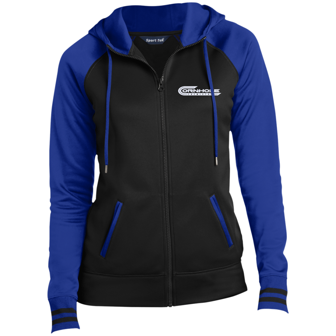 Cornhole Chemistry-Ladies' Moisture Wick Hooded Jacket