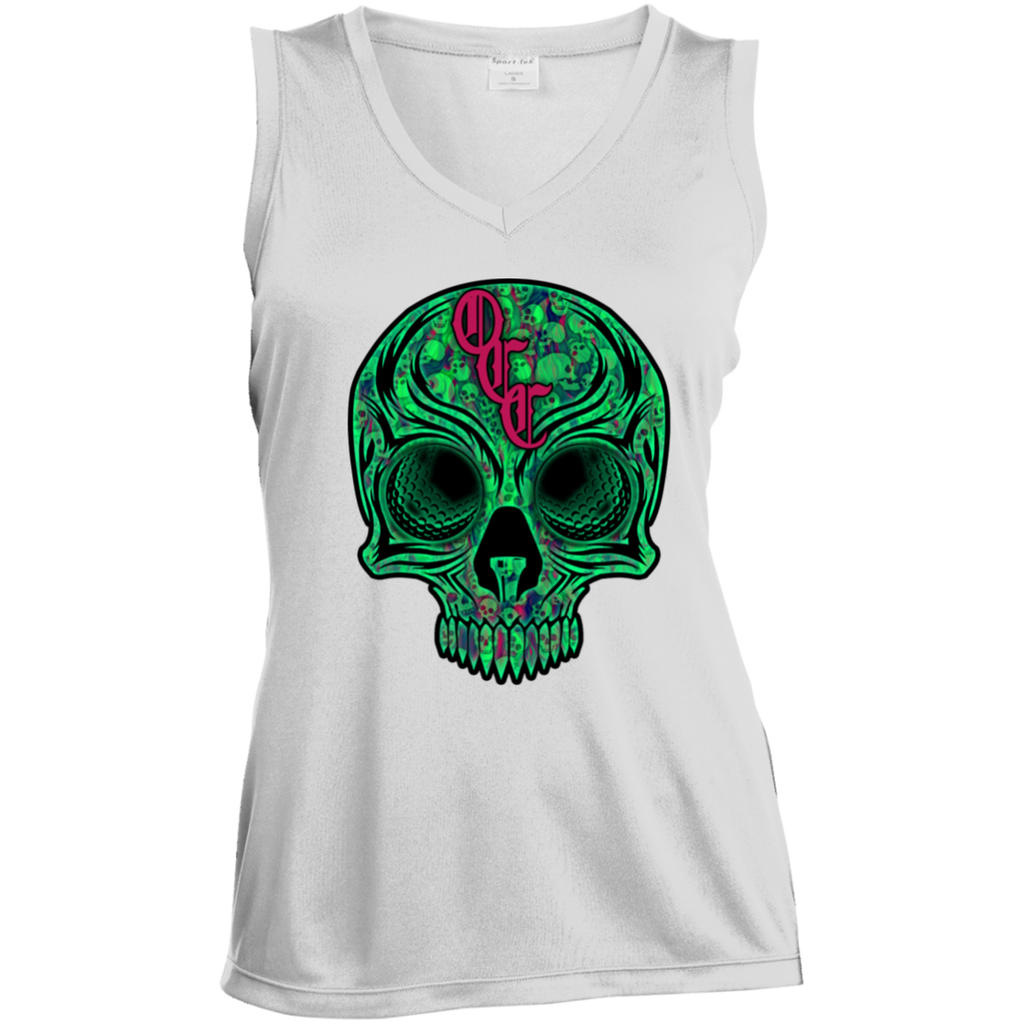 OCC SKULL 1 GRN LST352 Ladies' Sleeveless V-Neck Performance Tee