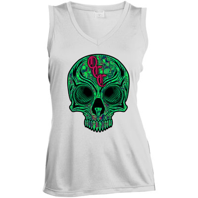 OCC SKULL 1 GRN LST352 Ladies' Sleeveless V-Neck Performance Tee