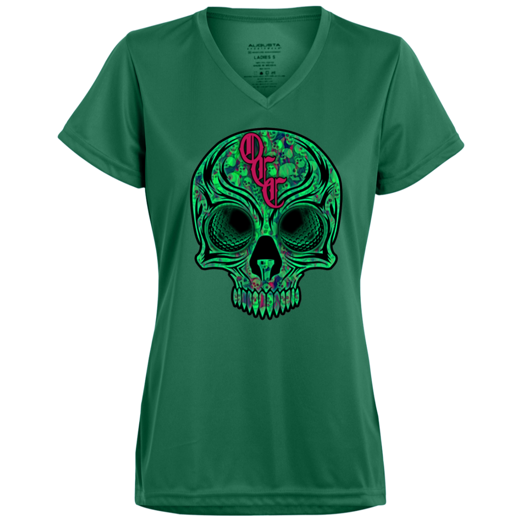 OCC SKULL 1 GRN 1790 Ladies’ Moisture-Wicking V-Neck Tee