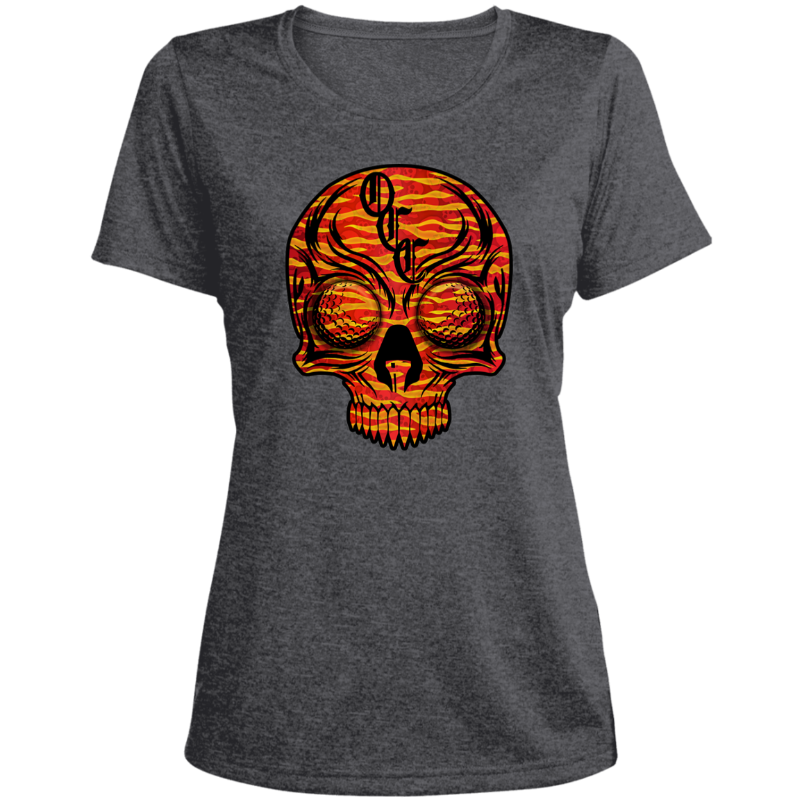 OCC SKULL 1 RED LST360 Ladies' Heather Scoop Neck Performance Tee