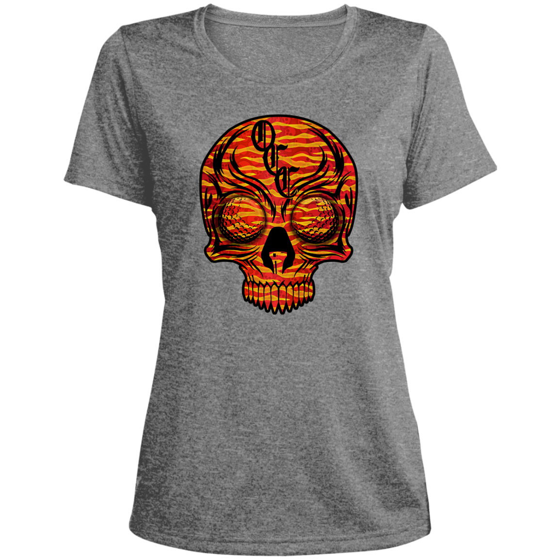 OCC SKULL 1 RED LST360 Ladies' Heather Scoop Neck Performance Tee