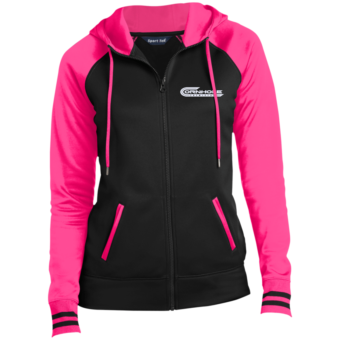 Cornhole Chemistry-Ladies' Moisture Wick Hooded Jacket