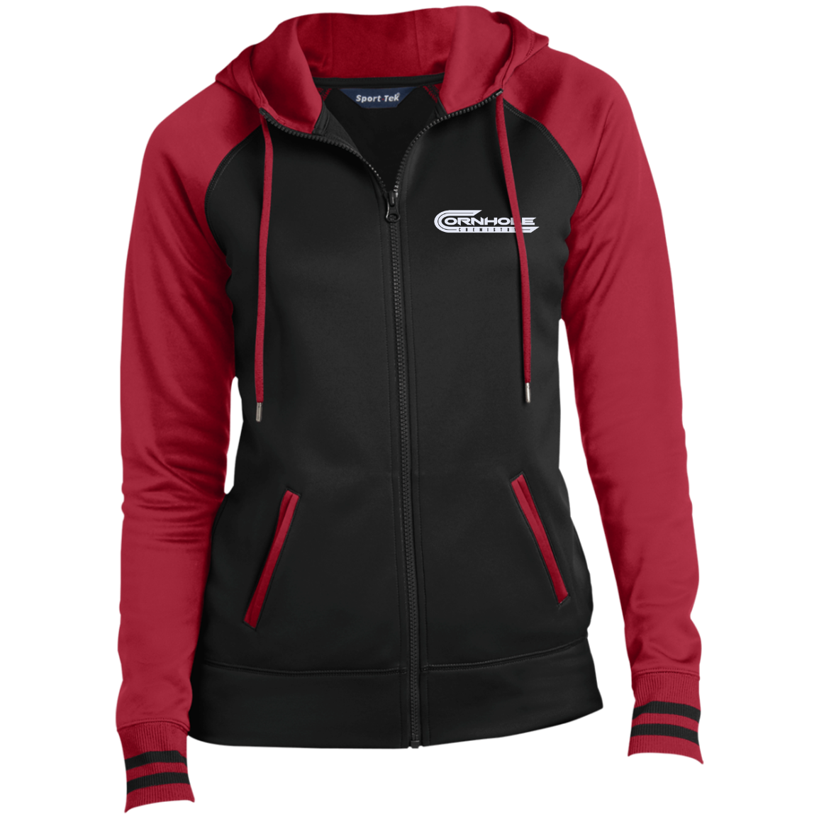 Cornhole Chemistry-Ladies' Moisture Wick Hooded Jacket