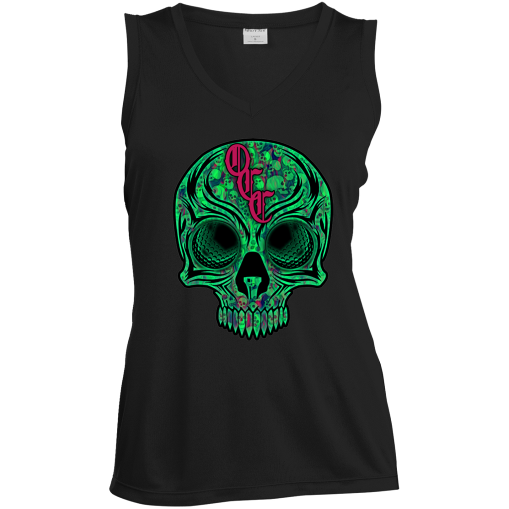OCC SKULL 1 GRN LST352 Ladies' Sleeveless V-Neck Performance Tee