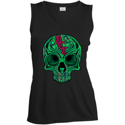 OCC SKULL 1 GRN LST352 Ladies' Sleeveless V-Neck Performance Tee