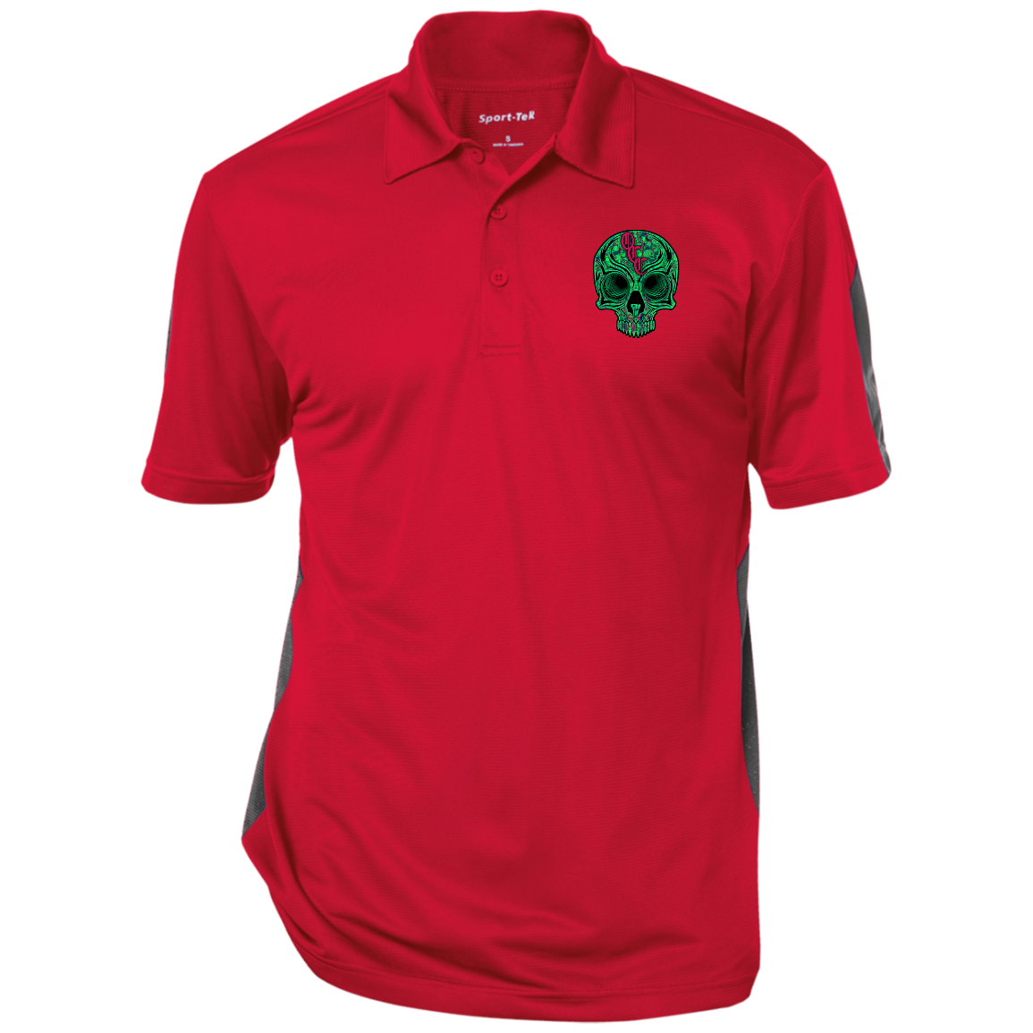 OCC SKULL 1 GRN ST695 Performance Textured Three-Button Polo