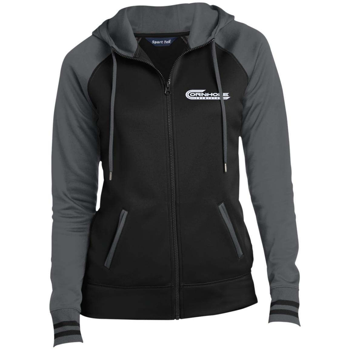 Cornhole Chemistry-Ladies' Moisture Wick Hooded Jacket