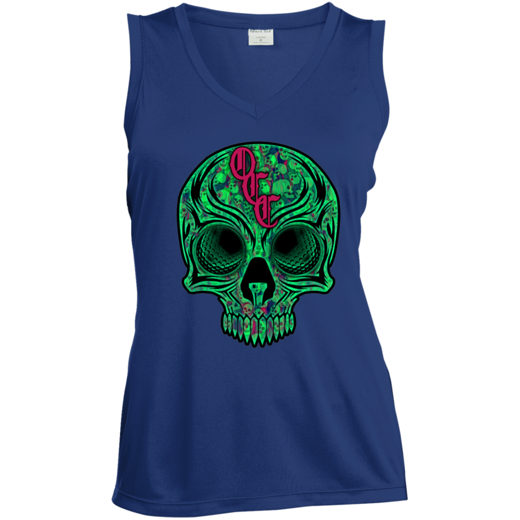 OCC SKULL 1 GRN LST352 Ladies' Sleeveless V-Neck Performance Tee
