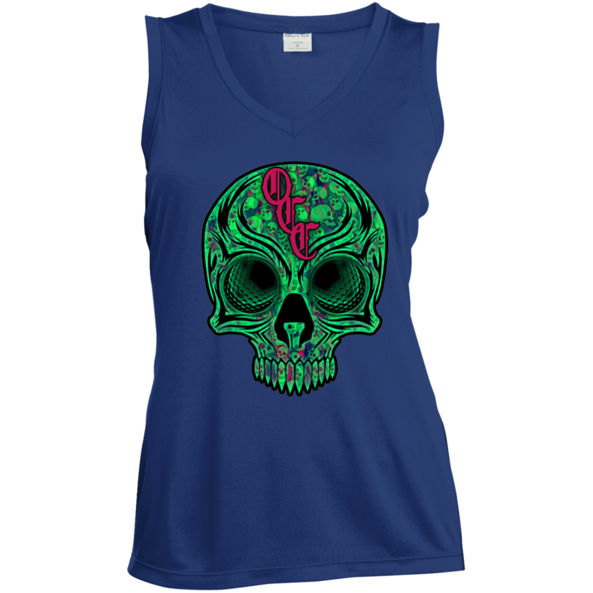 OCC SKULL 1 GRN LST352 Ladies' Sleeveless V-Neck Performance Tee