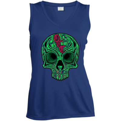 OCC SKULL 1 GRN LST352 Ladies' Sleeveless V-Neck Performance Tee