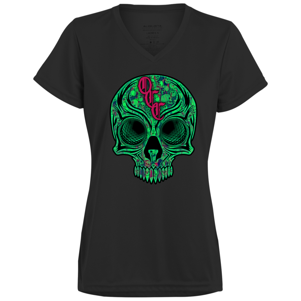 OCC SKULL 1 GRN 1790 Ladies’ Moisture-Wicking V-Neck Tee