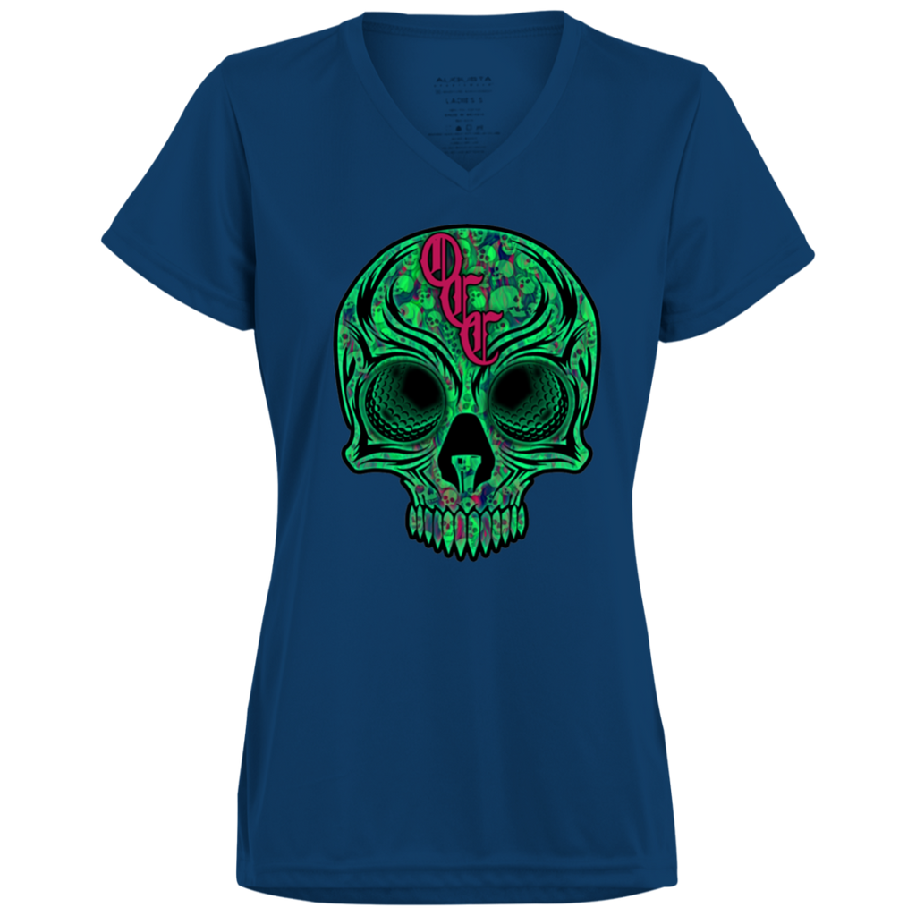 OCC SKULL 1 GRN 1790 Ladies’ Moisture-Wicking V-Neck Tee