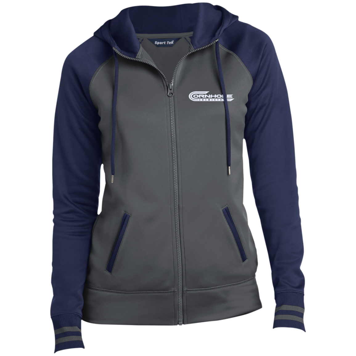 Cornhole Chemistry-Ladies' Moisture Wick Hooded Jacket