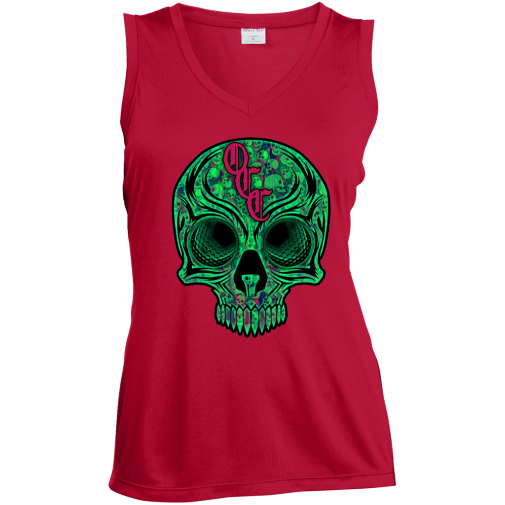 OCC SKULL 1 GRN LST352 Ladies' Sleeveless V-Neck Performance Tee