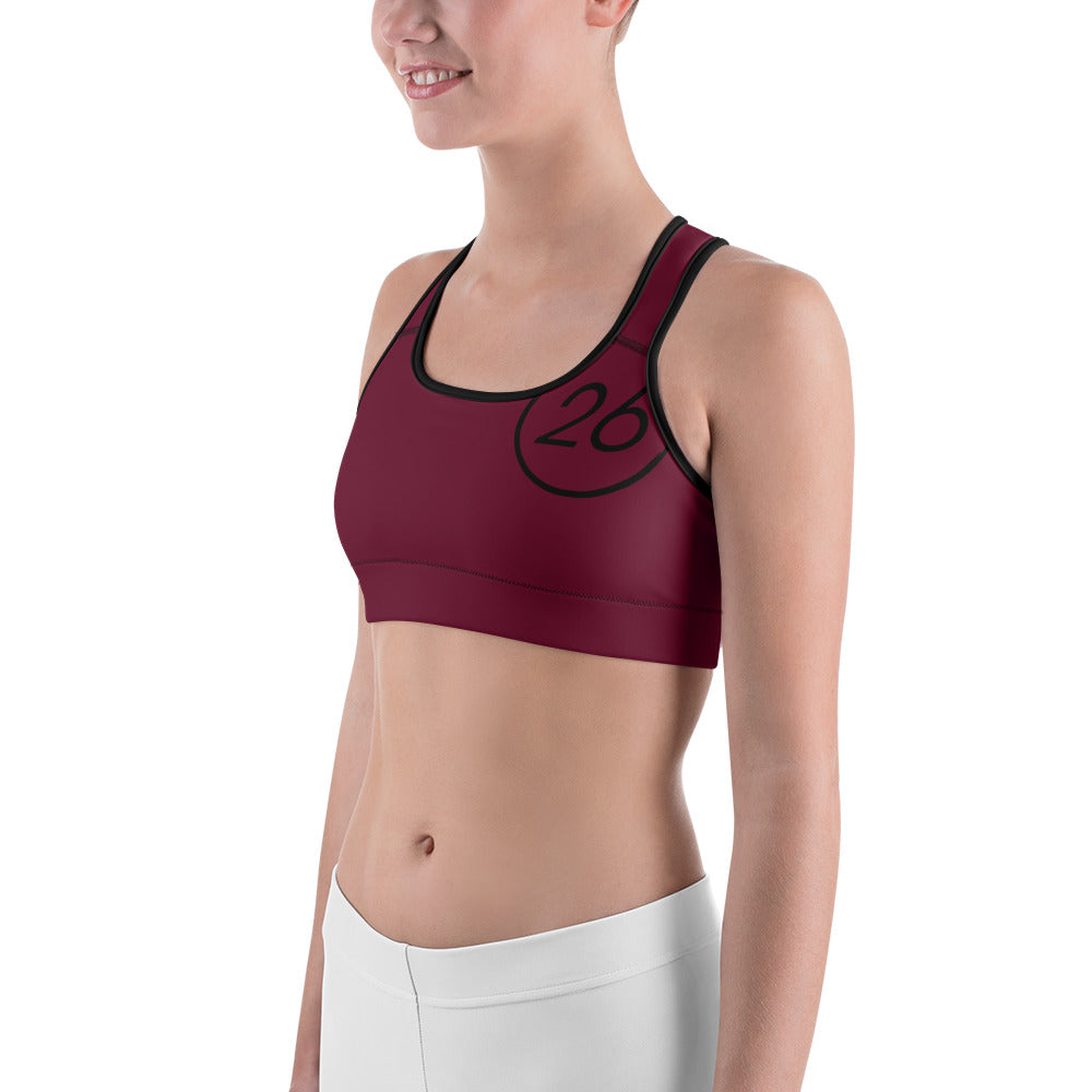 Turbo26-Sports Bra Maroon 26 Logo