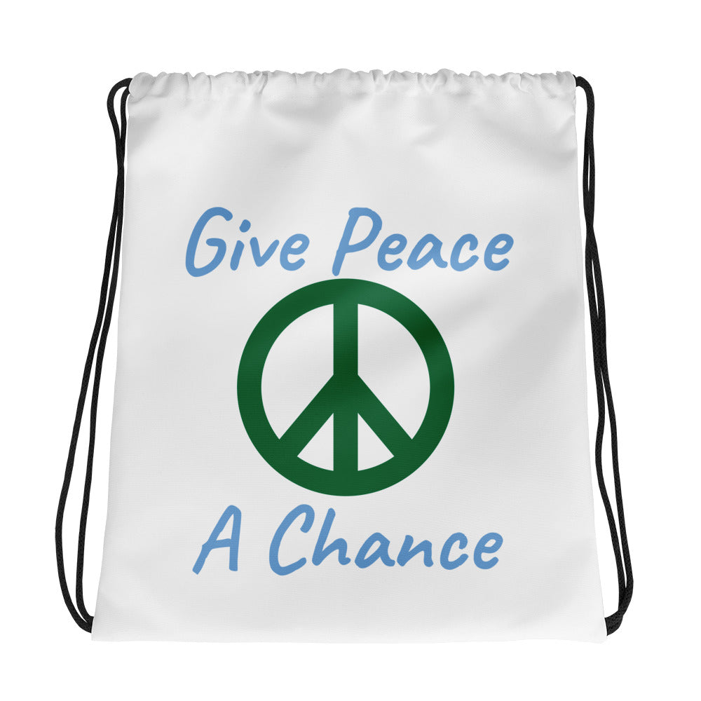 Happy Hippie Babes Give Peace A Chance Drawstring bag