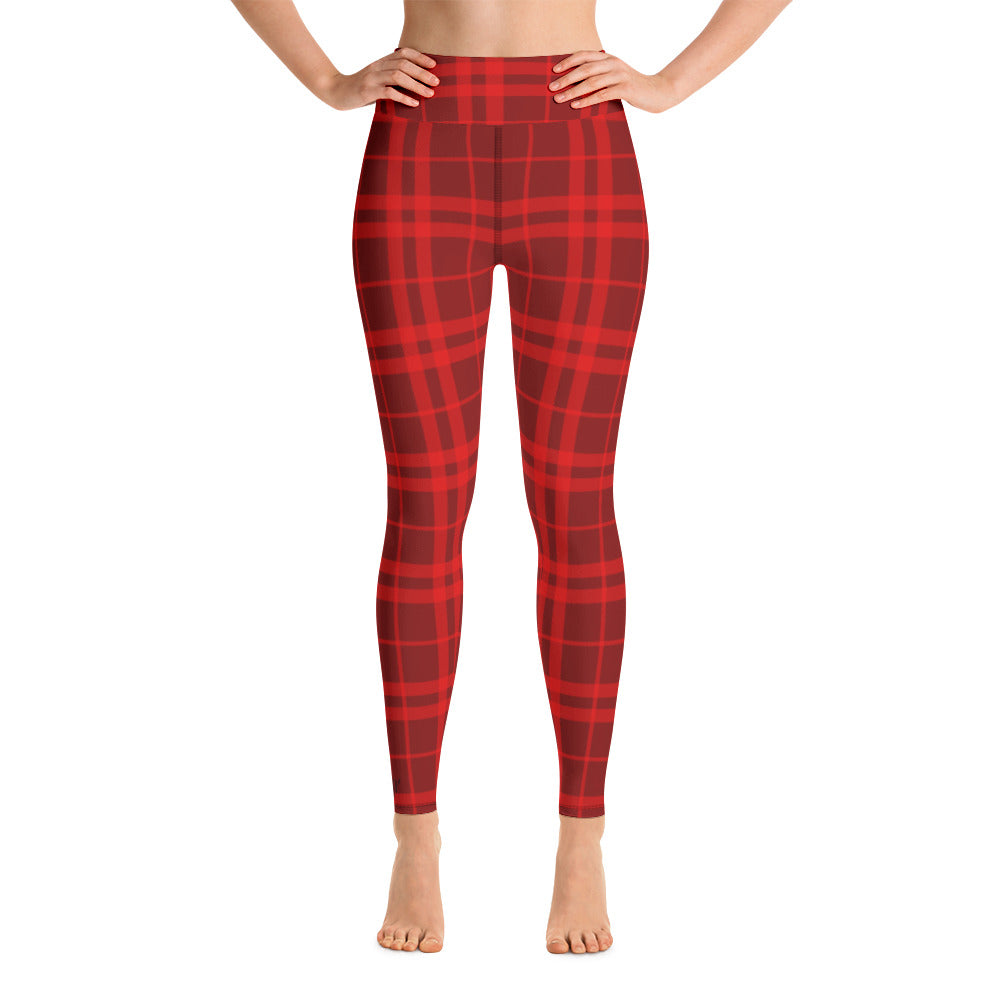 Holiday Red Plaid High Waist Leggings
