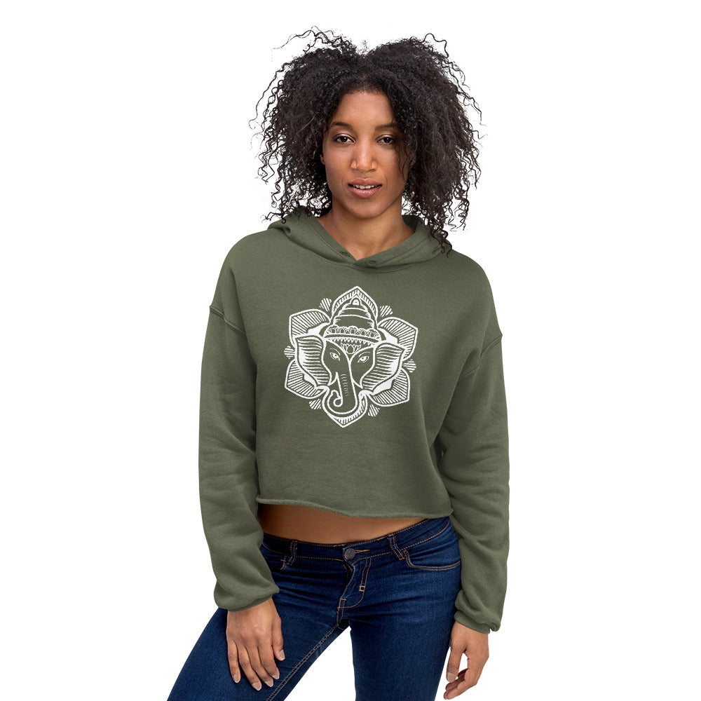 Elephant Lotus Crop Hoodie