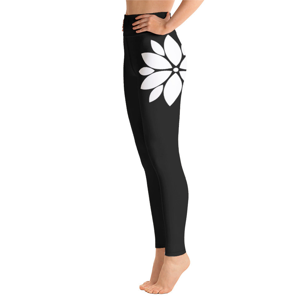 Hot Yoga Pasadena-Flower Hip Black Leggings - WAY Team Shop