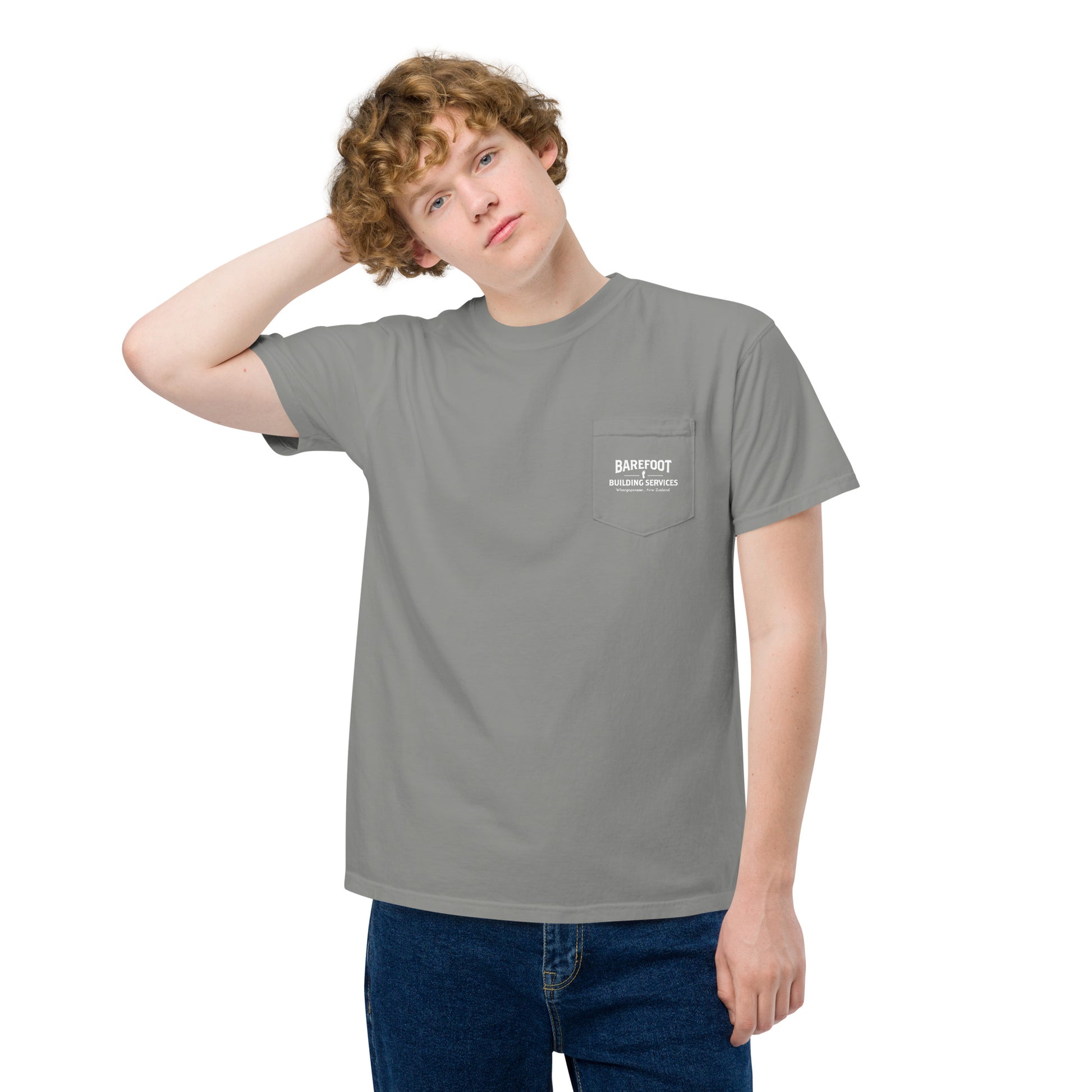 Barefoot Building-Unisex garment-dyed pocket t-shirt